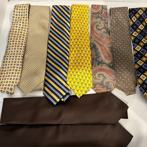 Vintage Lot of 9 Silk & Polyester Browns Yellow Ties Saks Bill Blass More - Picture 1 of 10